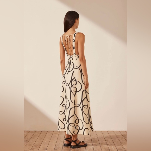 SHONA JOY Vietri Linen Plunged Paneled Midi Dress Size 4 - Picture 7 of 9